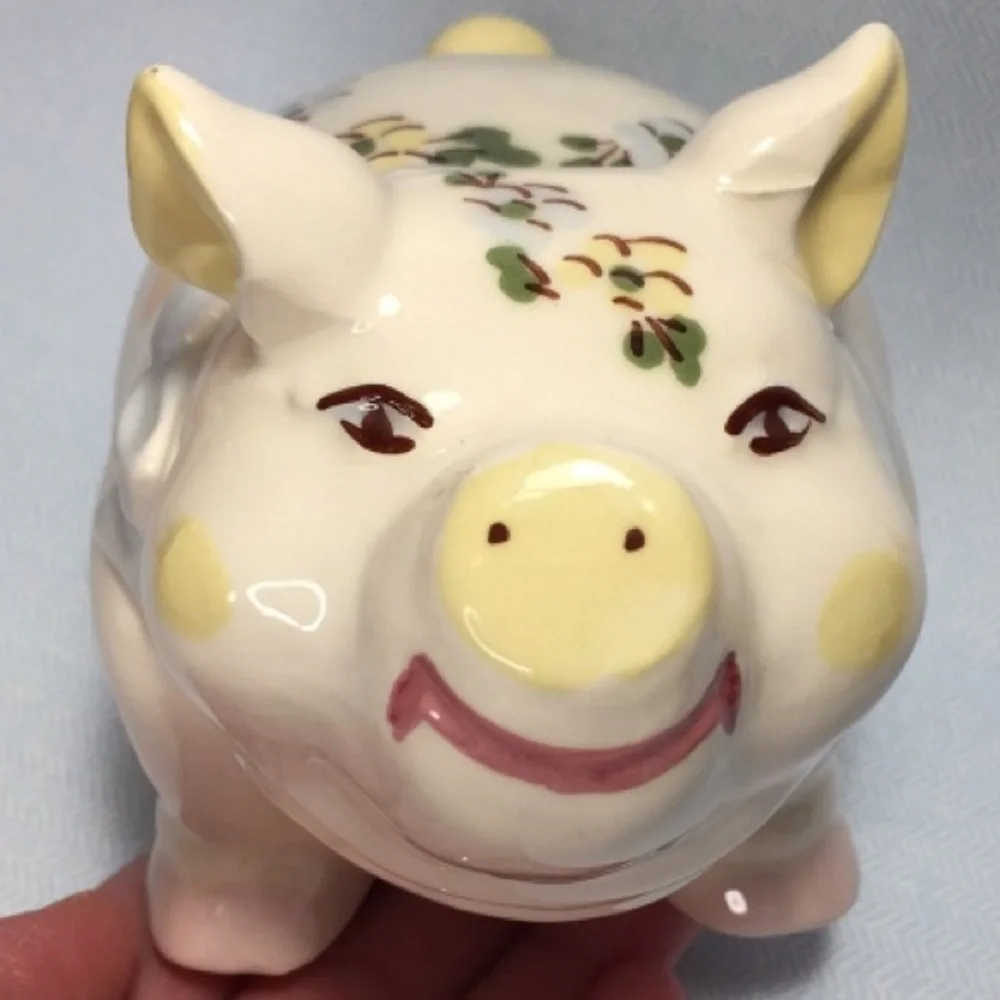 Vintage Smiling Pig Blue And Floral Design - Picture 4 of 15